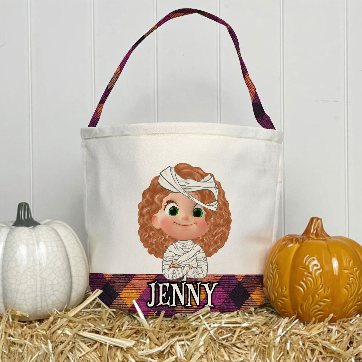 Halloween Cute Kids Personalized Trick or Treat Basket, Custom Names Candy Bucket for Kids