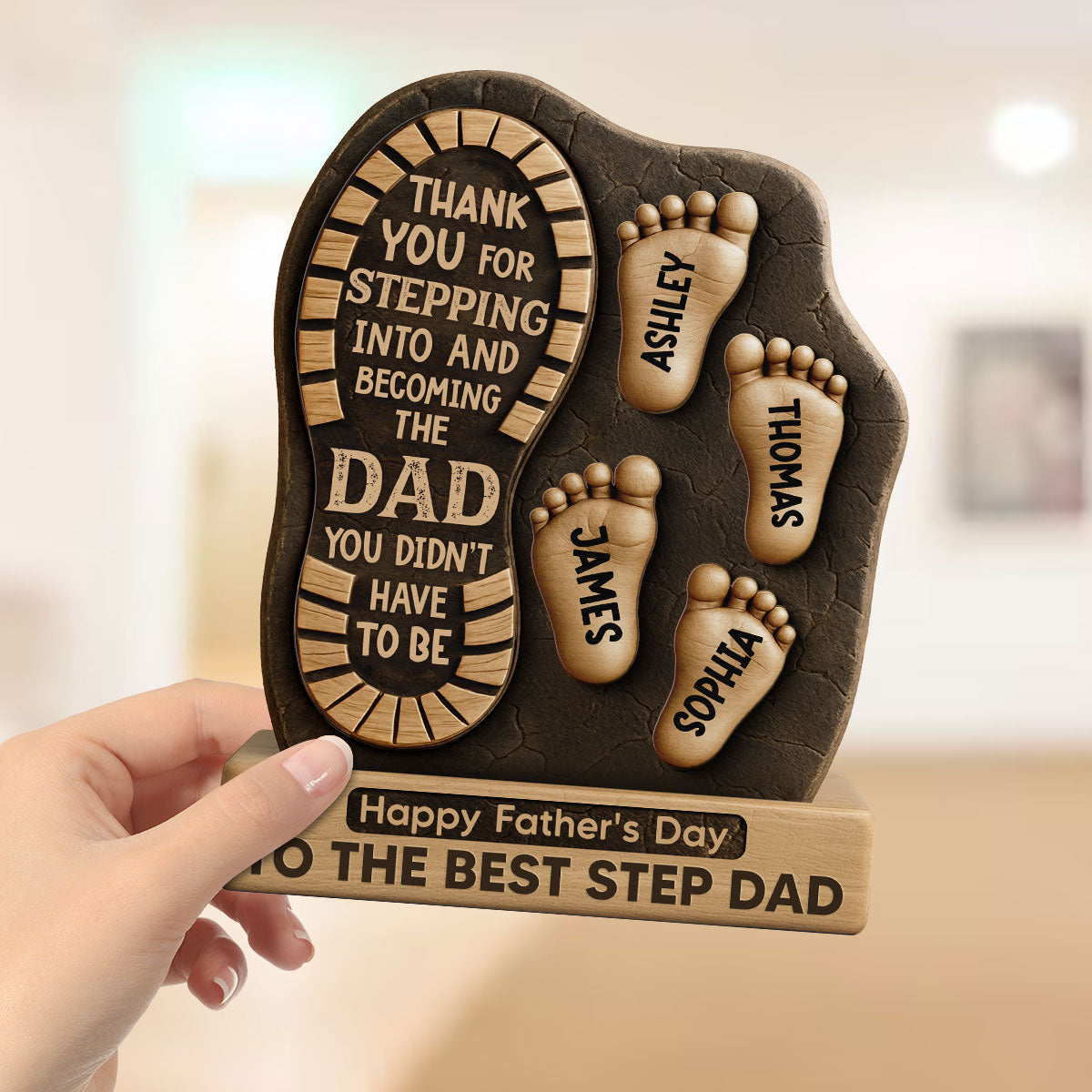Happy Father's Day Best Step Dad Ever Personalized 2-Layer Standing Wooden Plaque| Heartfelt Father's Day Gift For Stepdad, Bonus Dad