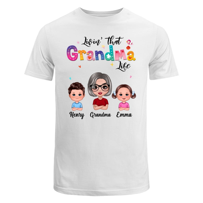 Colorful Floral Pattern Livin‘ That Grandma Life Grandma And Grandkids Personalized Shirt
