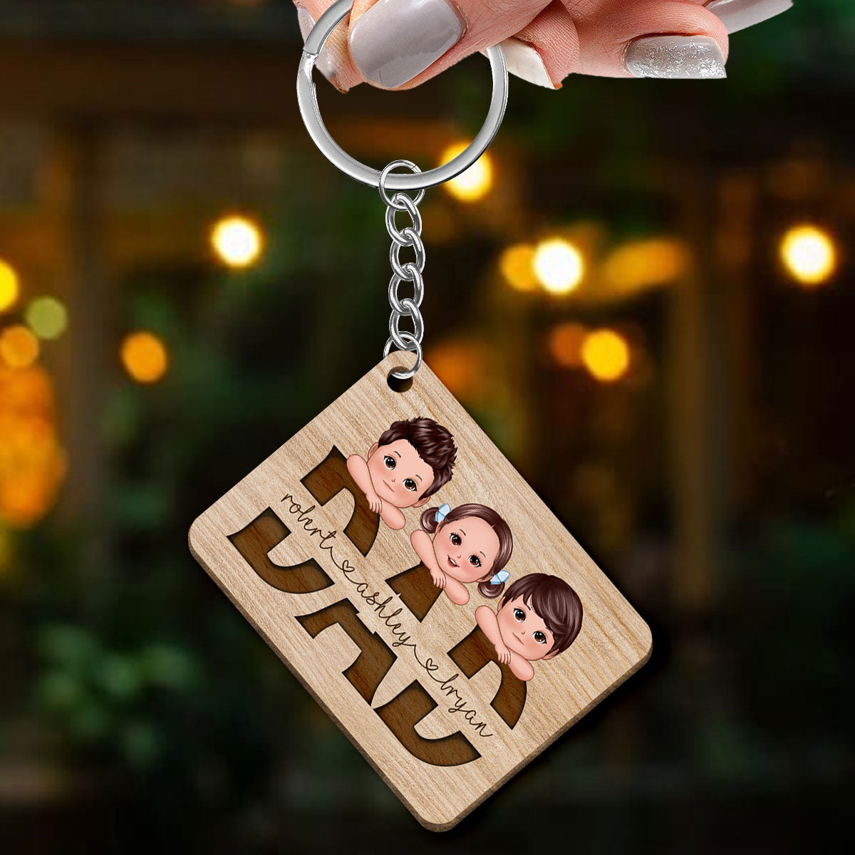 Daddy We Love You Cute Kids On Hands Personalized Wooden Keychain