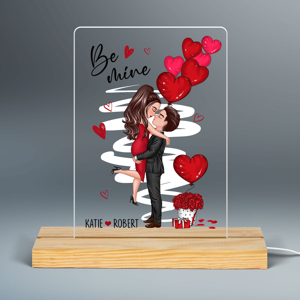 Be Mine Doll Couple Kissing Personalized 7 Colors Plaque LED Night Light -  Gift for Him, Gift for Her