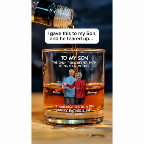To My Son From Mom Dad Happy Father's Day Personalized Whiskey Glass| Heartfelt Father's Day Gift For Son