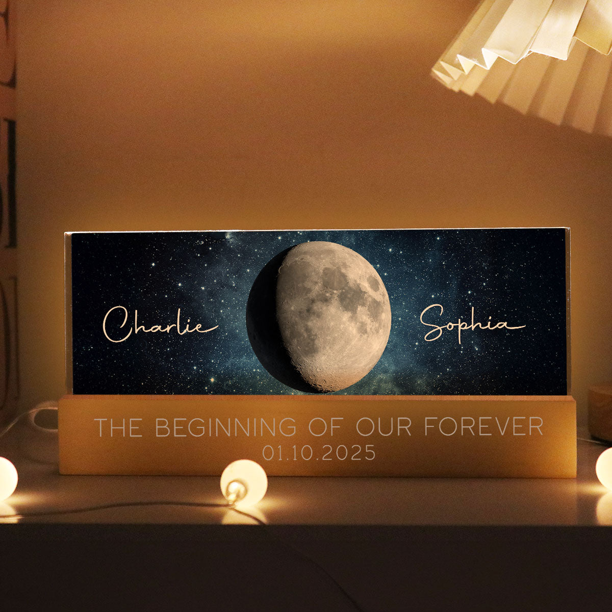 Our Moon Couple Gift Moon Phase Art Personalized Acrylic Block LED Plaque, Gift for Mom, Gift for Grandma, Gift for Wife