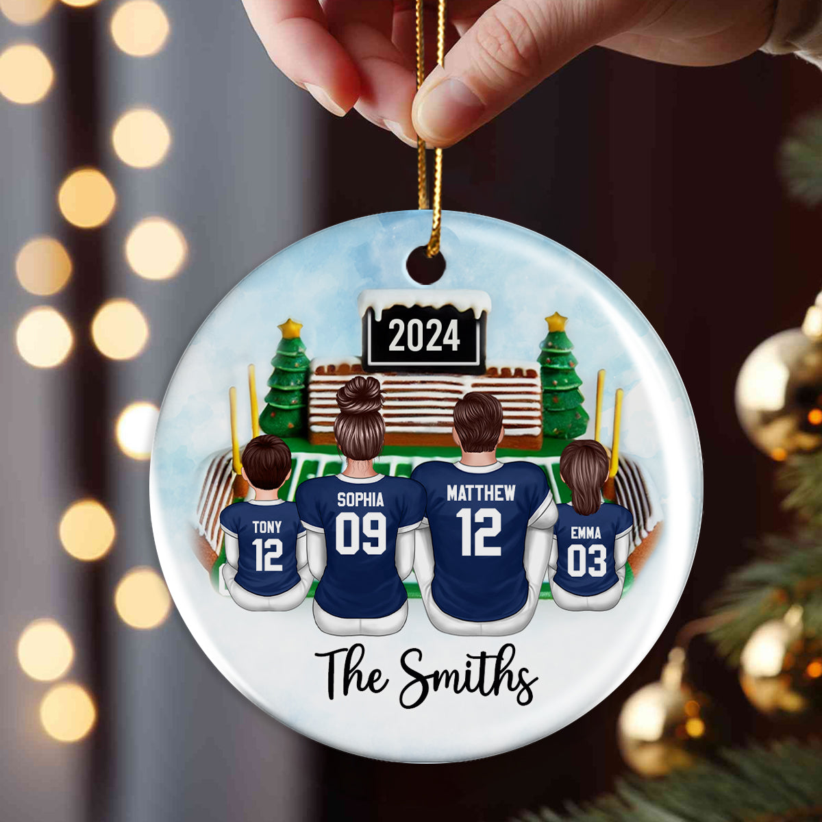 Football Family Watching Game Ballpark Sport Lover Personalized Ceramic Ornament