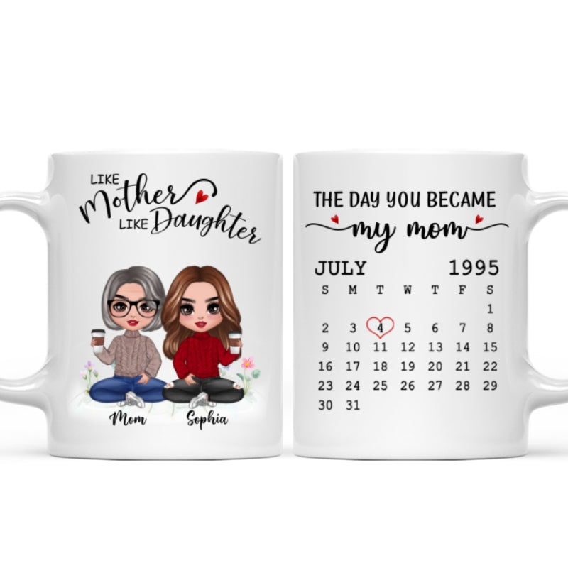Doll Like Mother Daughter The Day You Became My Mom Calendar Date Mother‘s Day Gift For Mom Personalized Mug