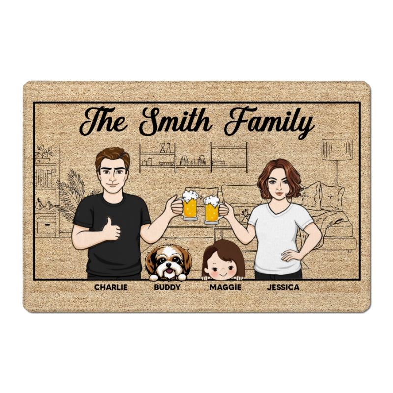 Outline Background Family Kids Dogs Cats Home Sweet Home Personalized Doormat