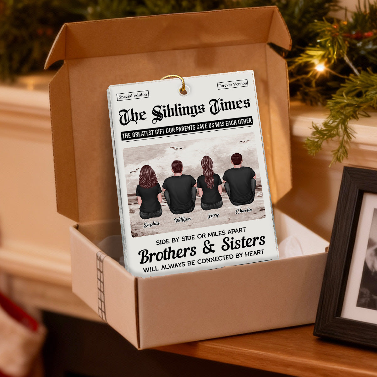 The Siblings Times Newspaper Style - Personalized Acrylic Ornament - Christmas Keepsake Gift For Brothers, Sisters