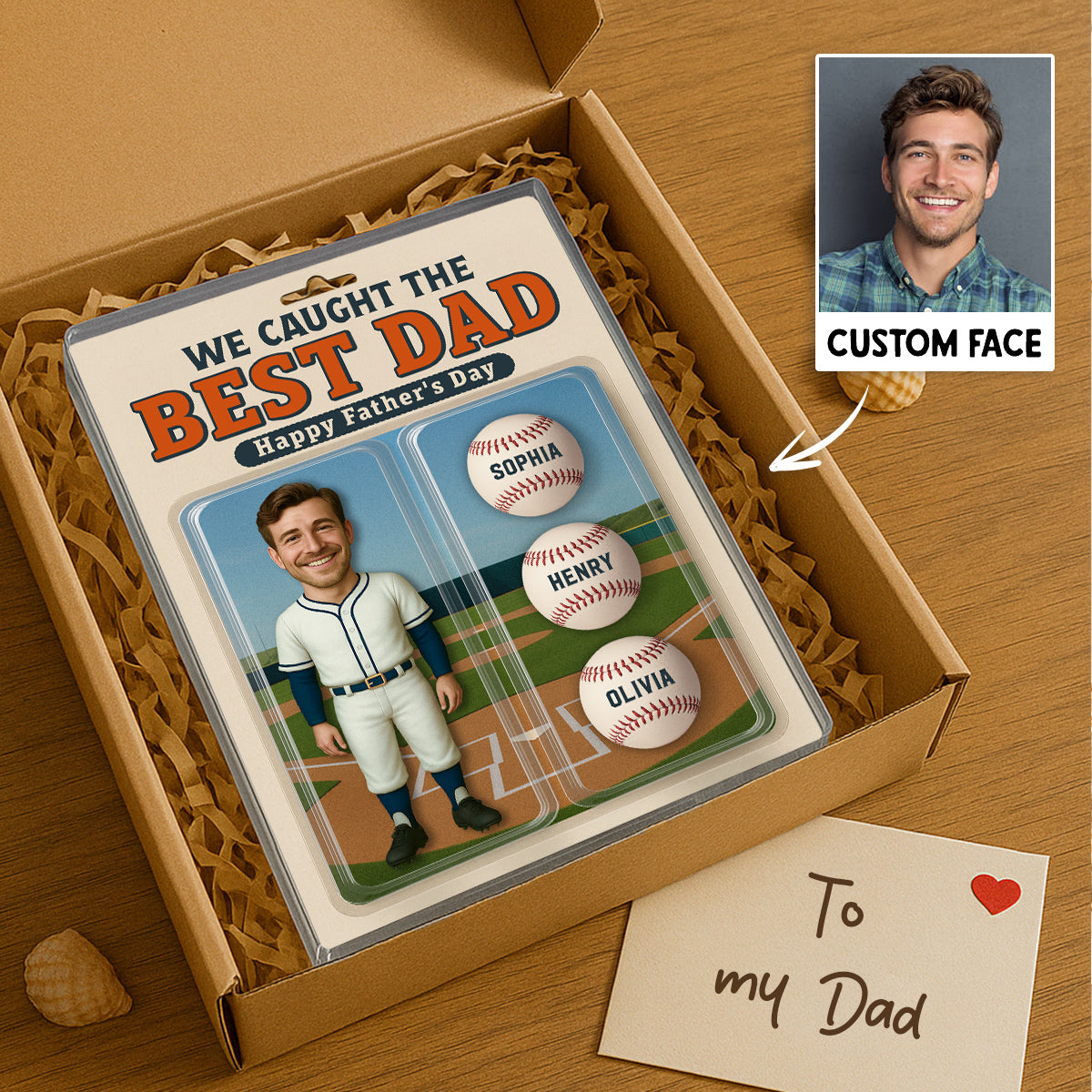 3D Effect Baseball Dad We Caught The Best Dad Custom Figure Personalized Rectangle Flat Acrylic Block Plaque