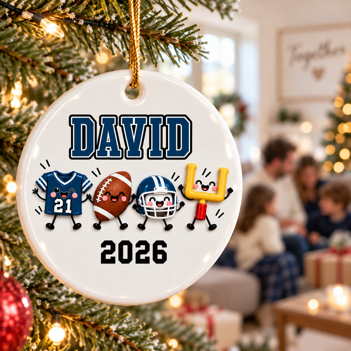 Football Things 2D Flat - Personalized Ceramic Ornament – Custom Name Football Christmas Keepsake Gift for Player, Son, Daughter, Teen