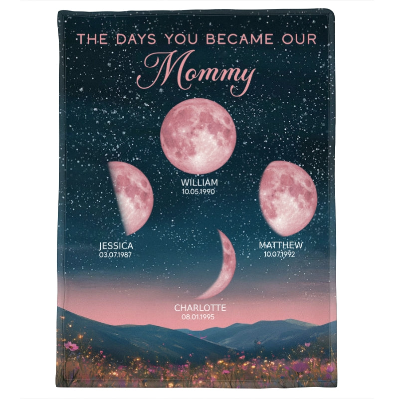 Pink Moon Phase Custom Birth Moon Beautiful Hill At Night Personalized Fleece Blanket, Gift