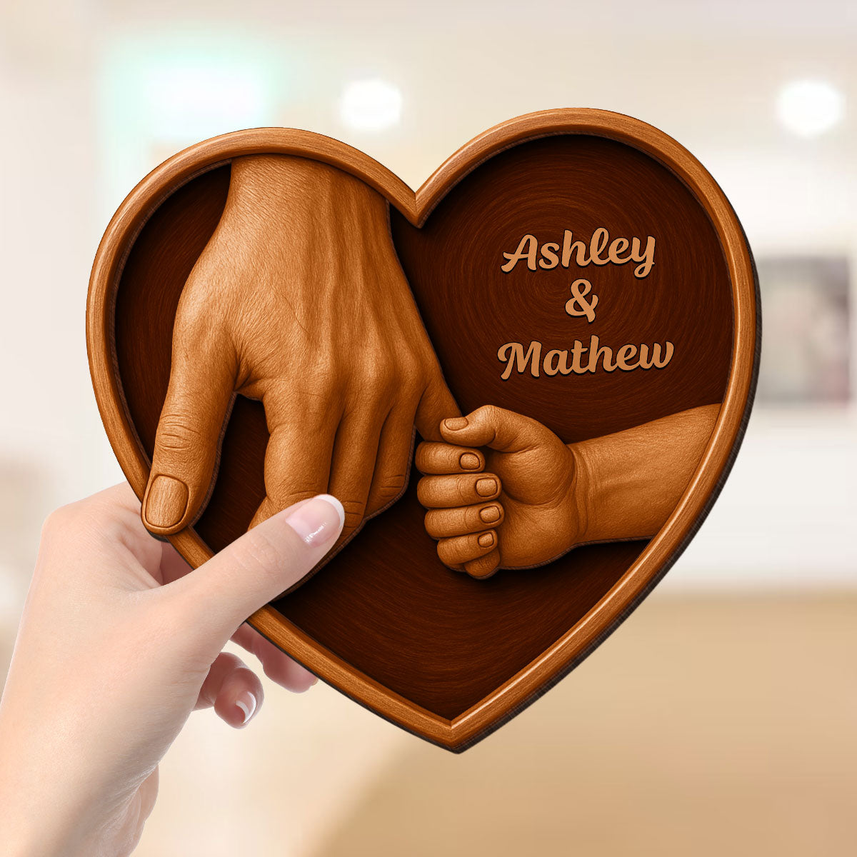 Mom Grandma And Kids Hands 3D Effect Wooden Sculpture Personalized 2-Layerd Wooden Plaque, Gift