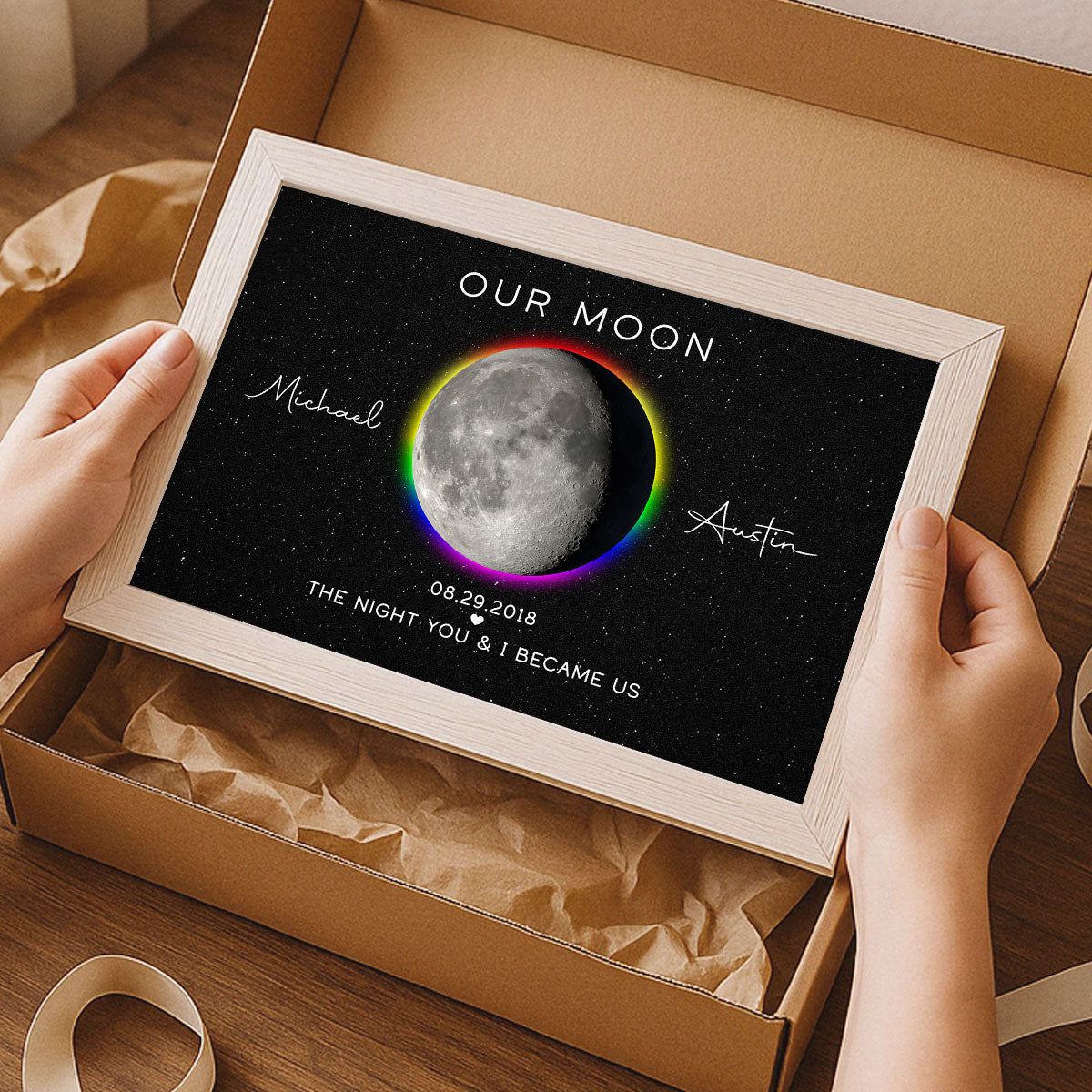 Our Moon LGBTQ Couple Gift Moon Phase Art Personalized Poster, Pride Month Gift, Anniversary Gift