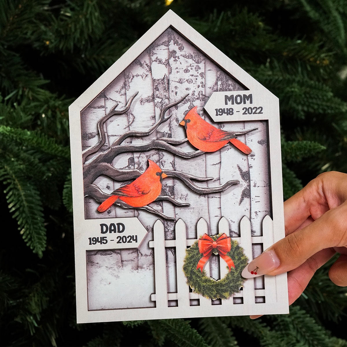 Birch Tree Memorial Christmas 2-Layer Wooden Plaque, Christmas Decoration