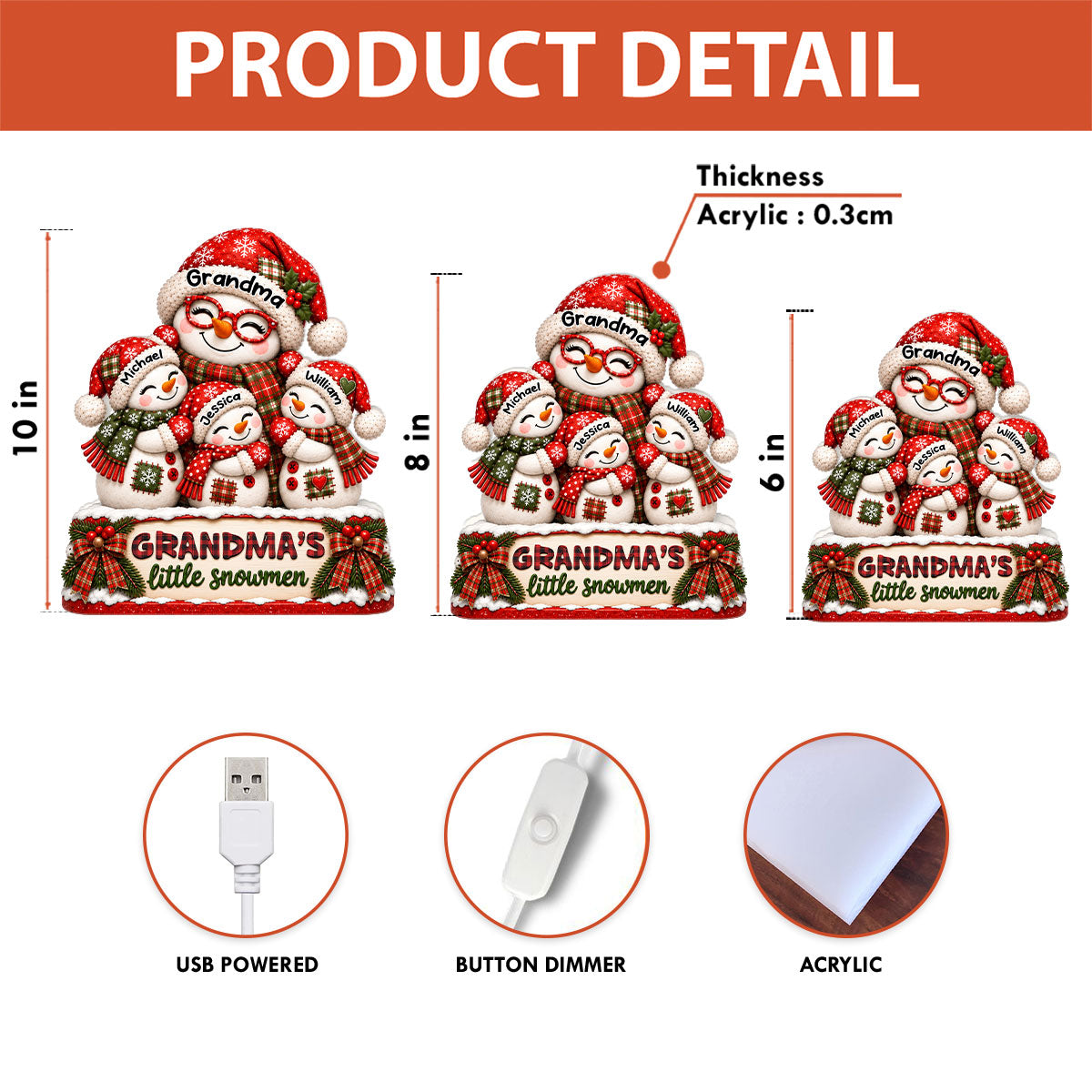 Grandma's Little Snowmen - Personalized Light Box - Heartfelt Christmas Gift for Grandma, Family Keepsake