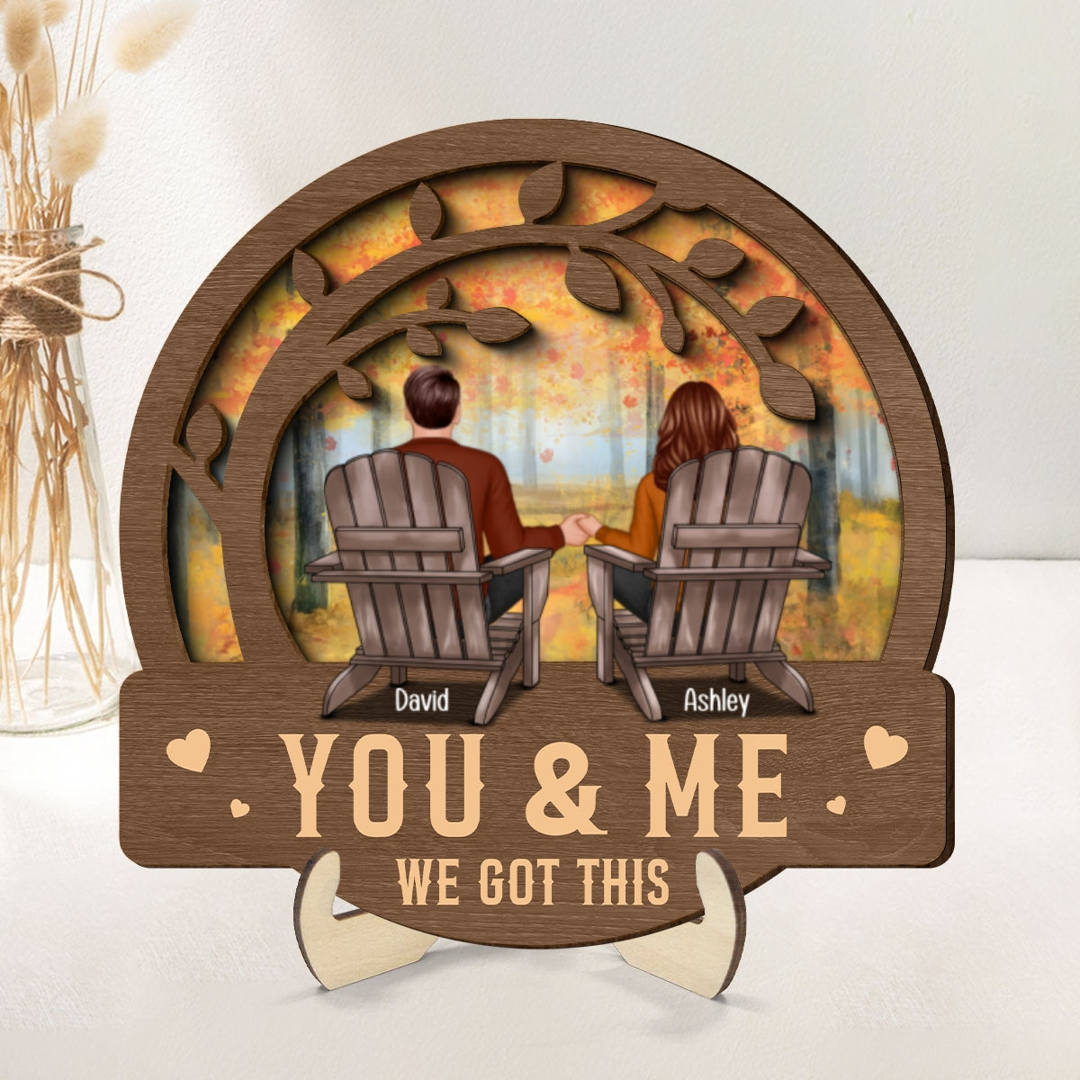 Couple Fall Season We Got This Sitting Back View Under Tree Personalized 2-Layer Wooden Plaque
