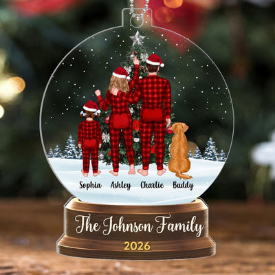 Pajamas Family Decorating Tree Snow Globe Personalized Acrylic Ornament