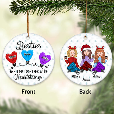 Best Friends Sisters Heartstring Personalized Double Sided Circle Ornament