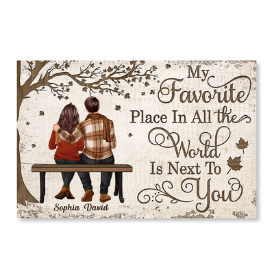 Fall Season Couple Sitting Under Wooden Tree Personalized Horizontal Poster