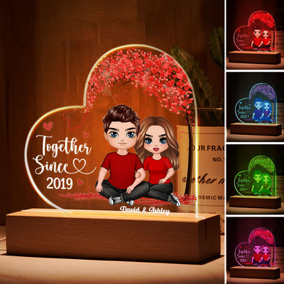 Embracing Doll Couple Under Tree Personalized Custom Shape LED Night Light