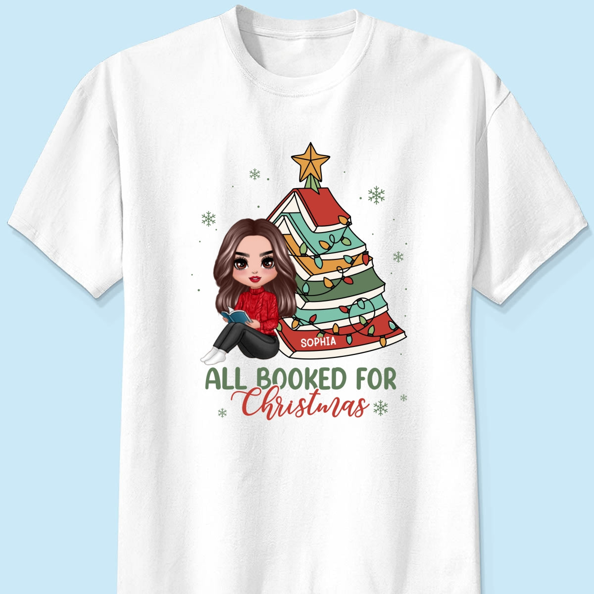 All Booked For Christmas Personalized Shirt For Book Lovers, Christmas Book Tree Shirt
