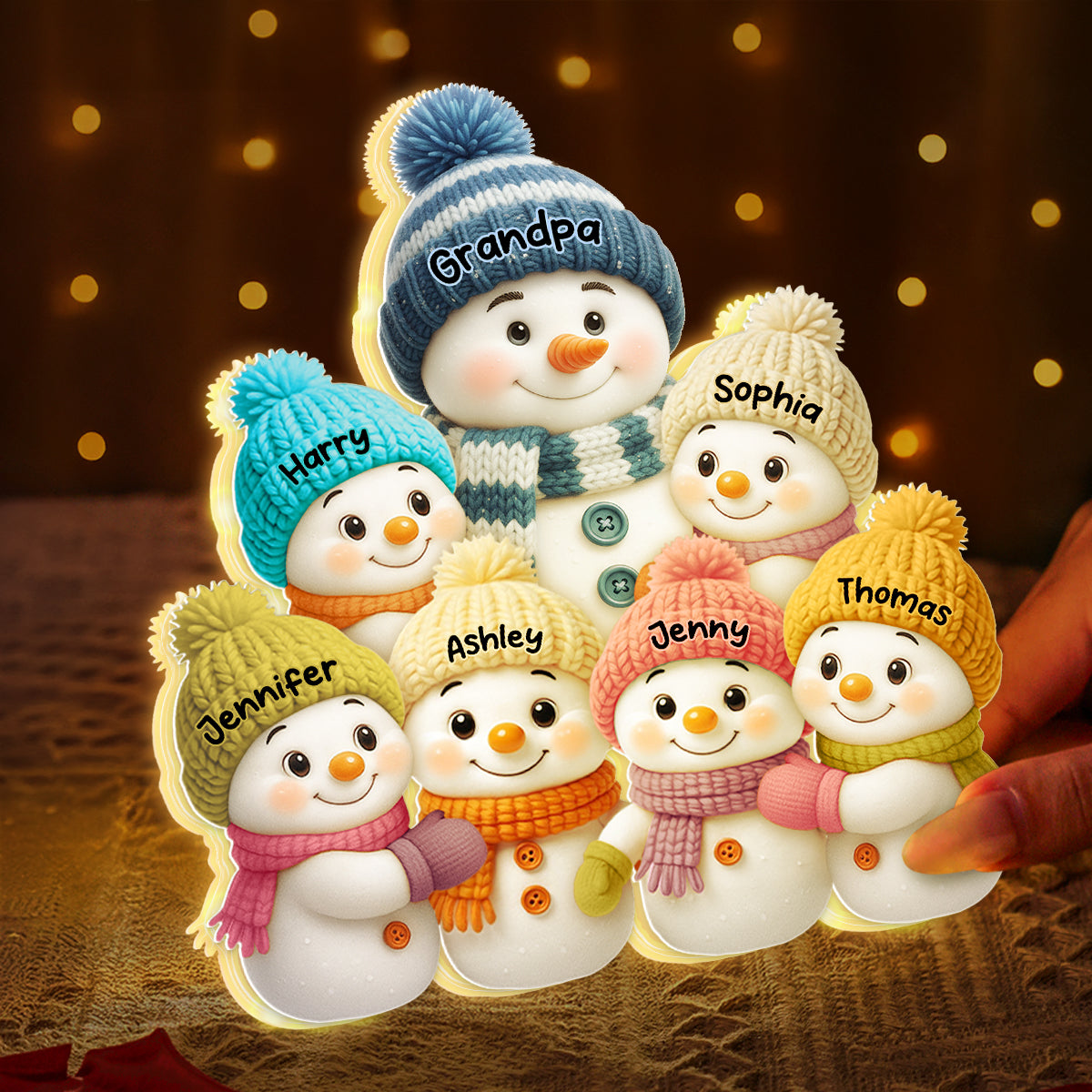 Snowman Grandpa and Grandkids Personalized Light Box - Christmas Gift for Grandpa
