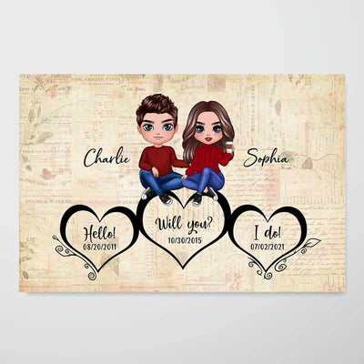 Couple Sitting On Hearts Anniversary Valentine‘s Day Gift For Him For Her Personalized Poster