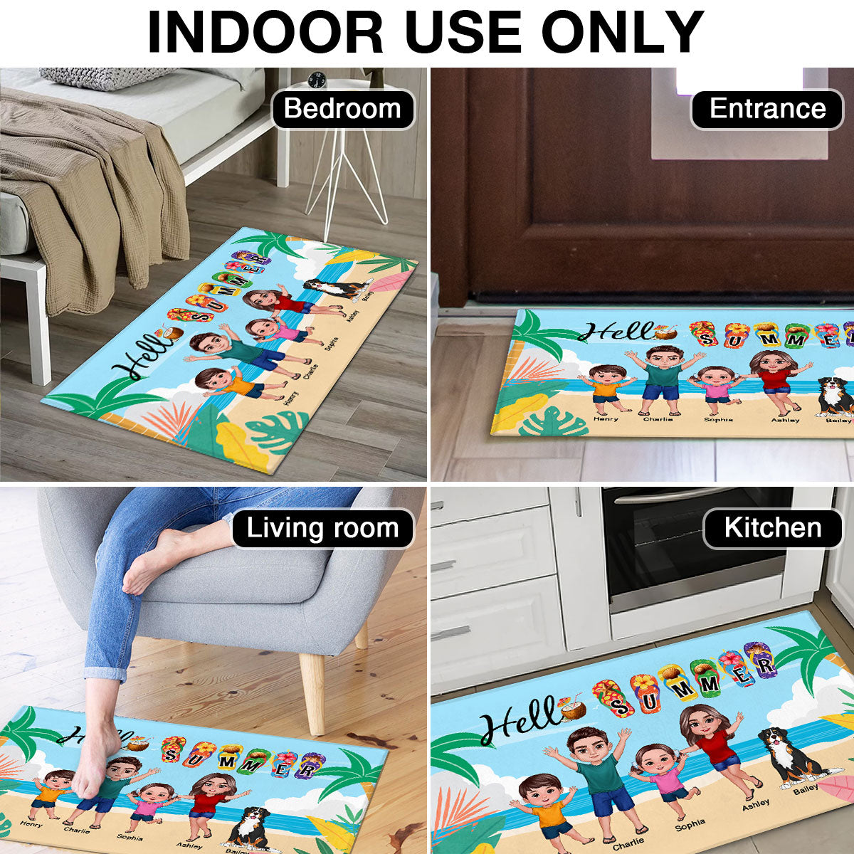 Hello Summer Beach Landscape Family Personalized Doormat, Summer Decoration