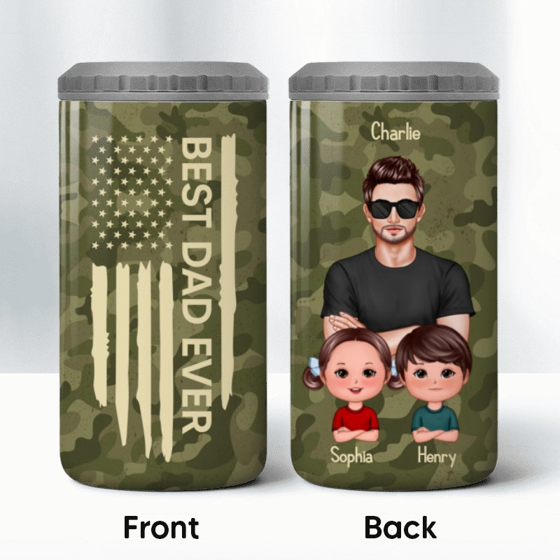 Best Dad Papa Grandpa Ever Man & Kids Nation Flag Father‘s Day Gift For Husband Father Figures Personalized 4 In 1 Can Cooler