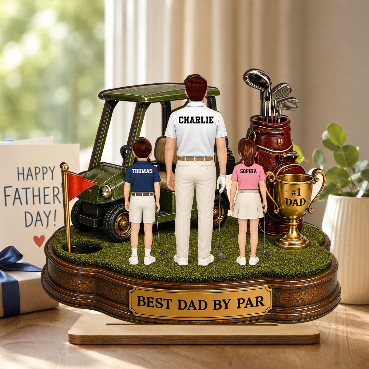 Best Dad By Par Golf Dad & Kids - Personalized 2-Layered Wooden Plaque - Father's Day Gift For Dad, Husband