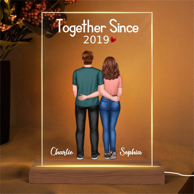 Couple Standing Back View Together Since With Dog Cat Personalized Rectangle Acrylic Plaque With LED Night Light - Valentine‘s Day Gift - Anniversary Gift For Him - Gift For Her