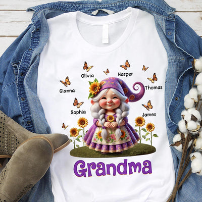 Sunflower Gnome Grandma Personalized Shirt, Gift For Grandma