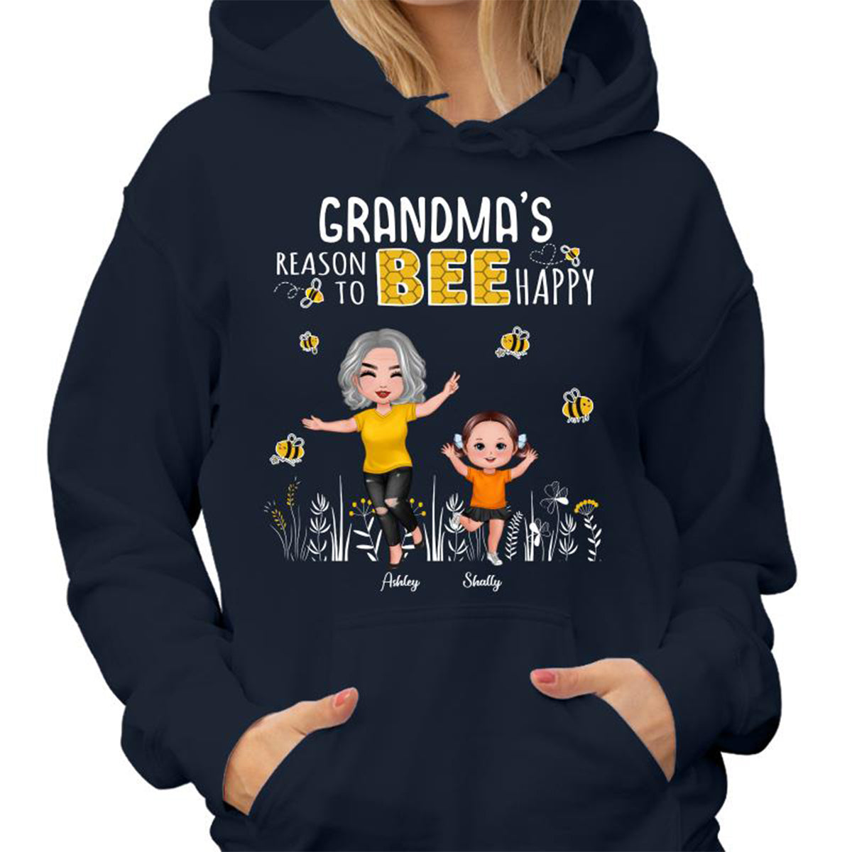 Reasons Bee Happy Doll Grandma & Grandkids Personalized Dark Shirt