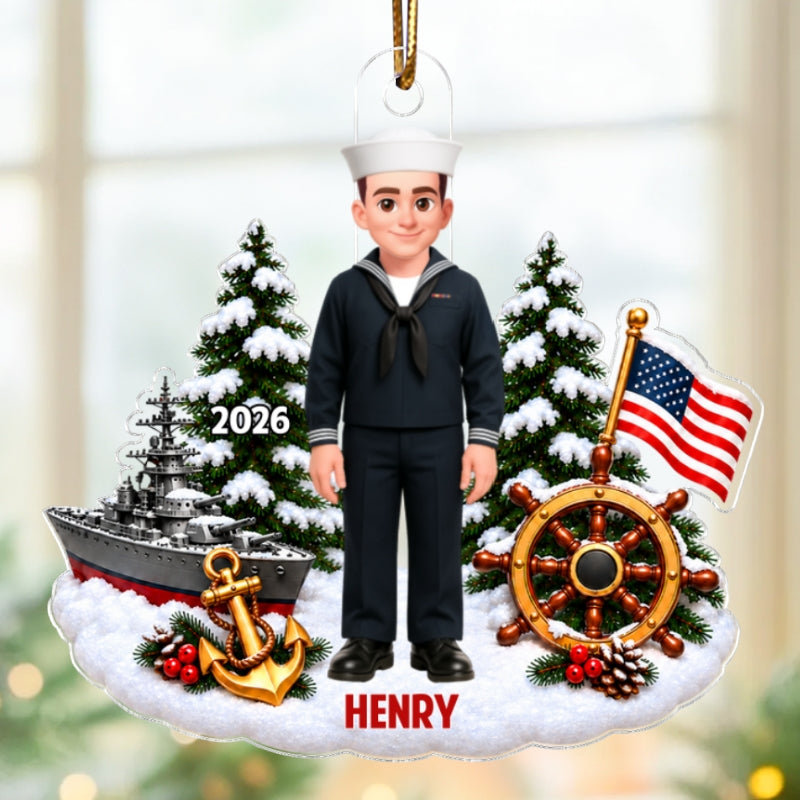 Navy Sailor Custom Name - Personalized Acrylic Ornament - Christmas Gift For Navy Sailors, Navy Veterans, Military Men, Son, Husband, Dad