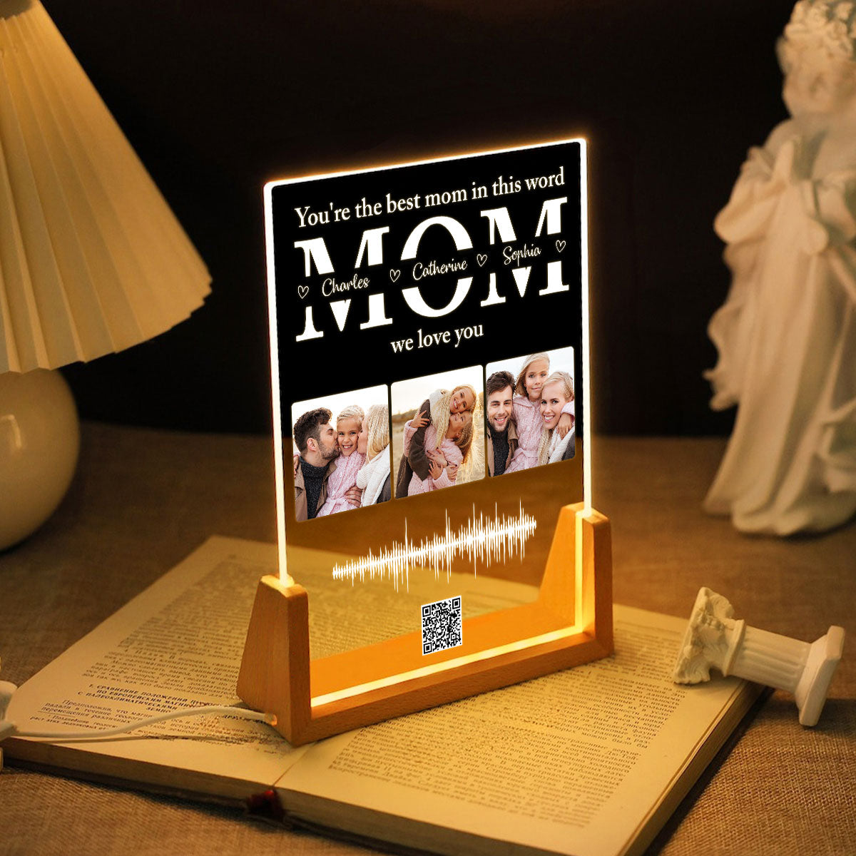 Personalized Photo LED Night Light, Voice Recording Sound Wave, Gift for Mom, Custom Your Heartfelt Voice Message for her