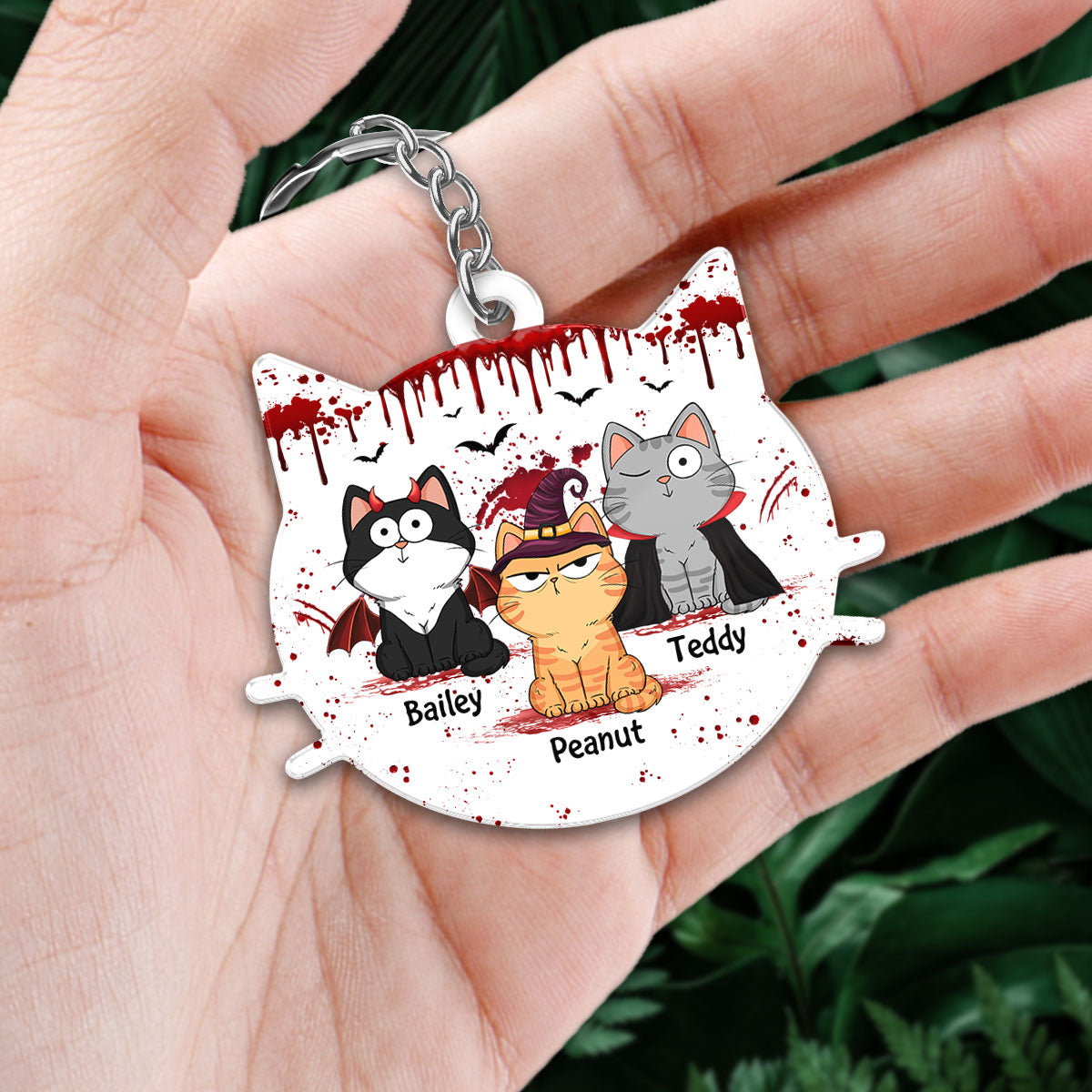 Cat Face Shape Happy Meowloween Fluffy Funny Cats Expressions Personalized Acrylic Keychain