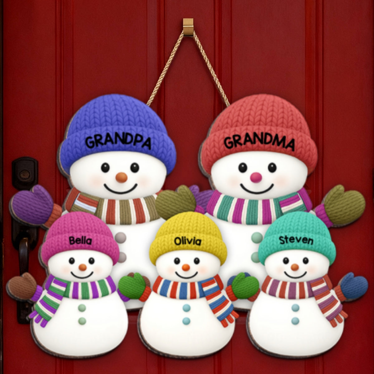 Christmas Grandma Grandpa And Grandkids Snowman Together - Personalized Wood Sign