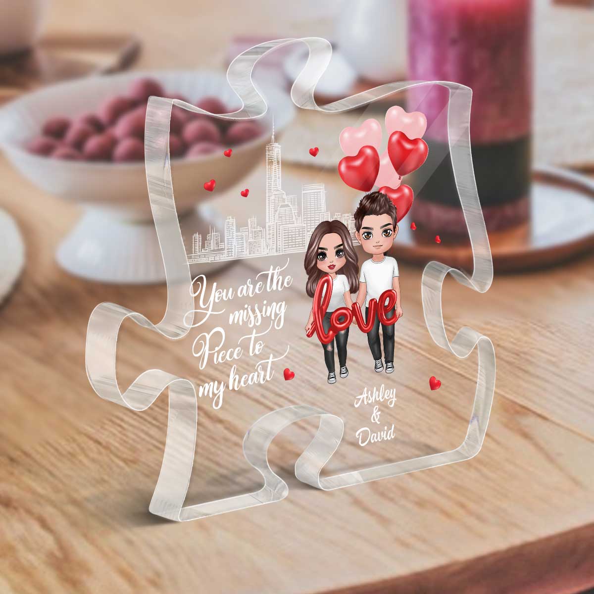 The Missing Piece To My Heart Couple Holding Balloon Personalized Puzzle Acrylic Plaque