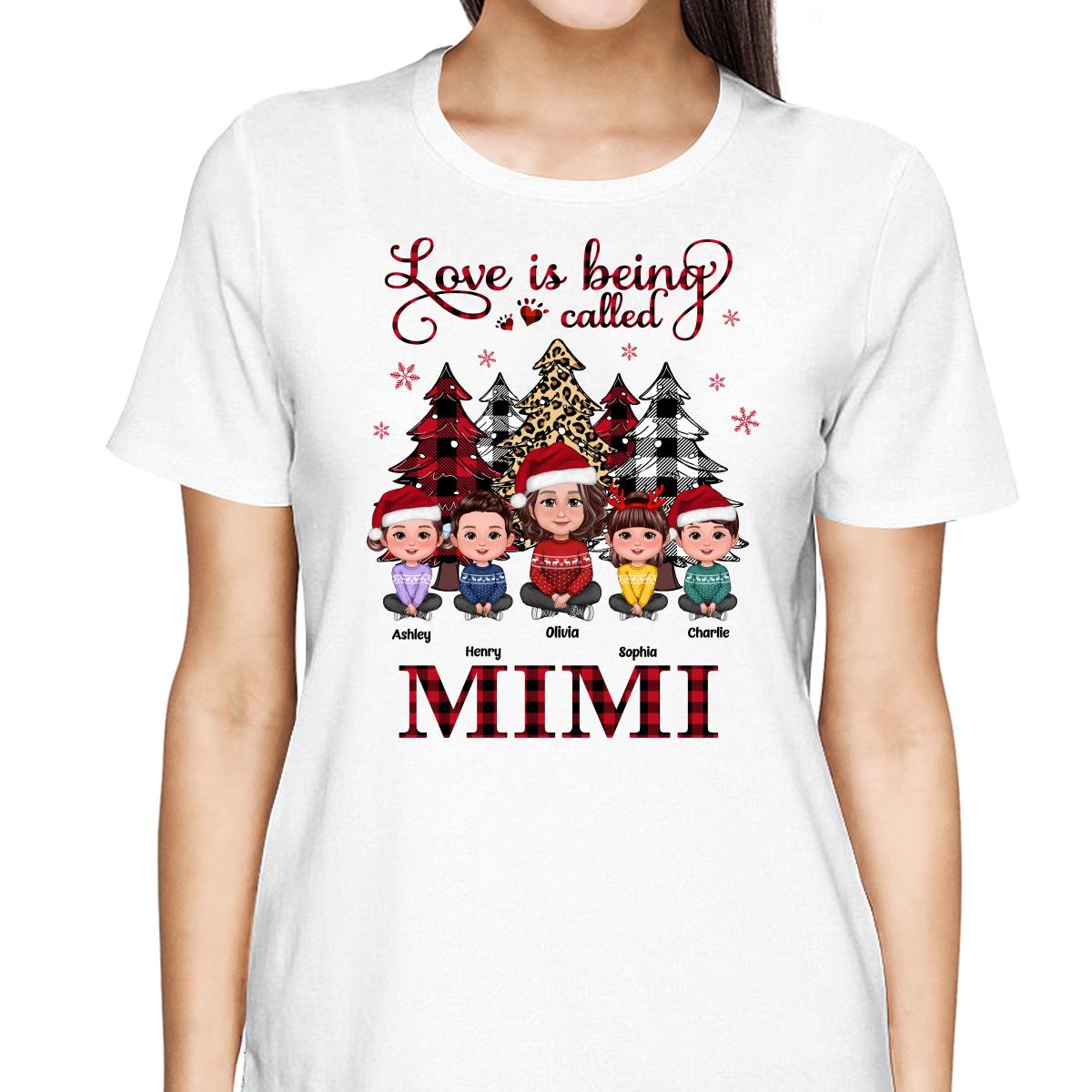 Leopard Checkered Pattern Christmas Tree Doll Grandma Grandkids Sitting Crossed Legs Personalized Shirt
