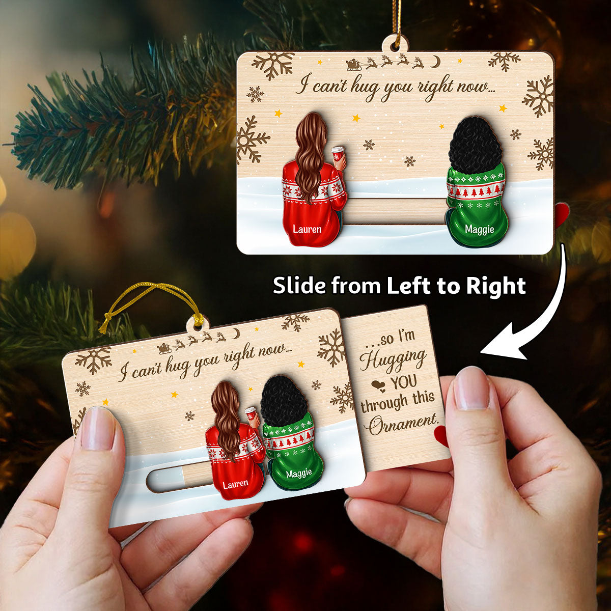 Hidden Message Besties Sisters Long Distance - Personalized Slider Ornament - Christmas Gift