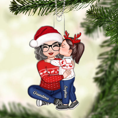Doll Grandkid Kissing Grandma Christmas Gift For Granddaughter Personalized Acrylic Ornament
