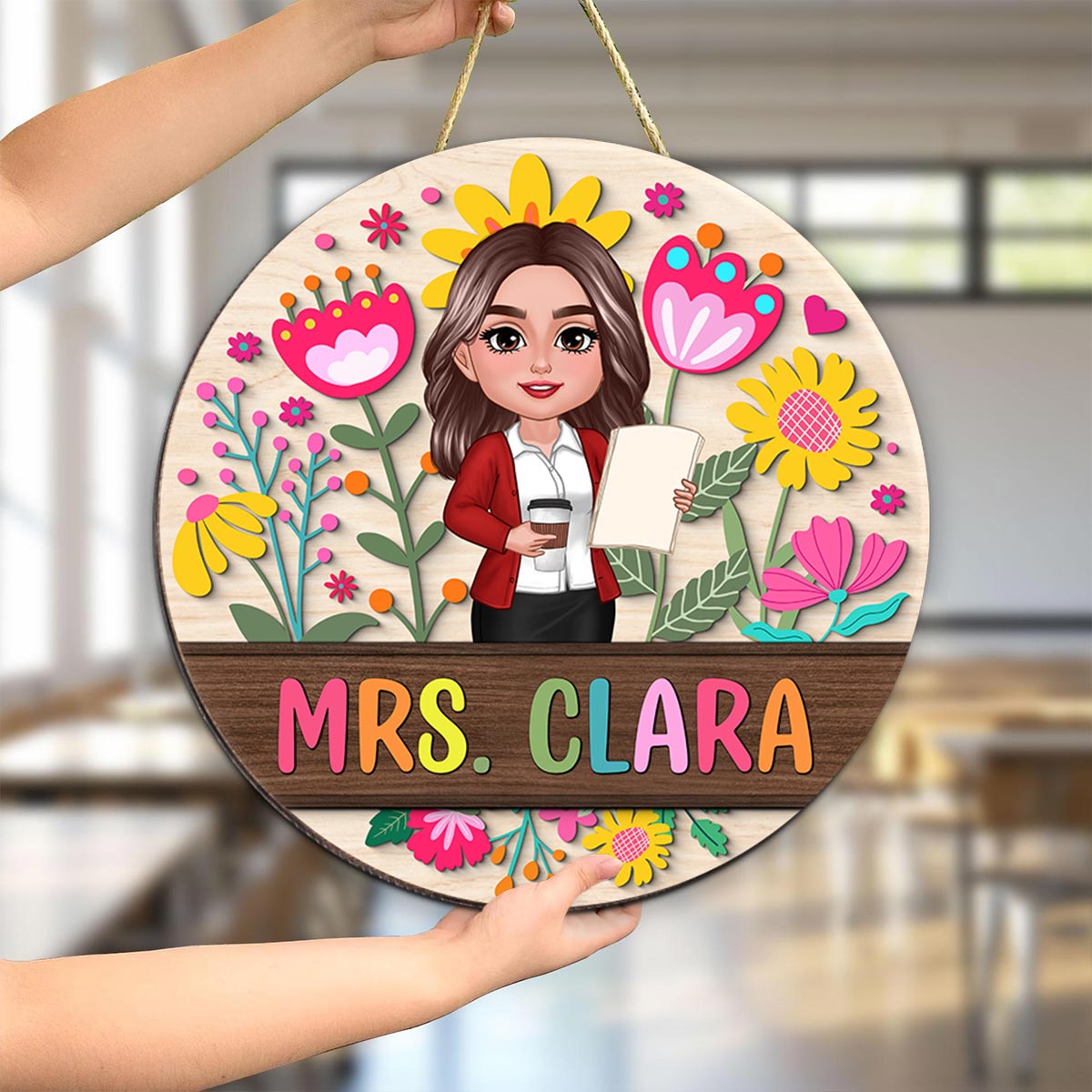 Teacher Flower Pattern Personalized Wood Sign| Back To School Gift For Teachers, Classroom Decoration
