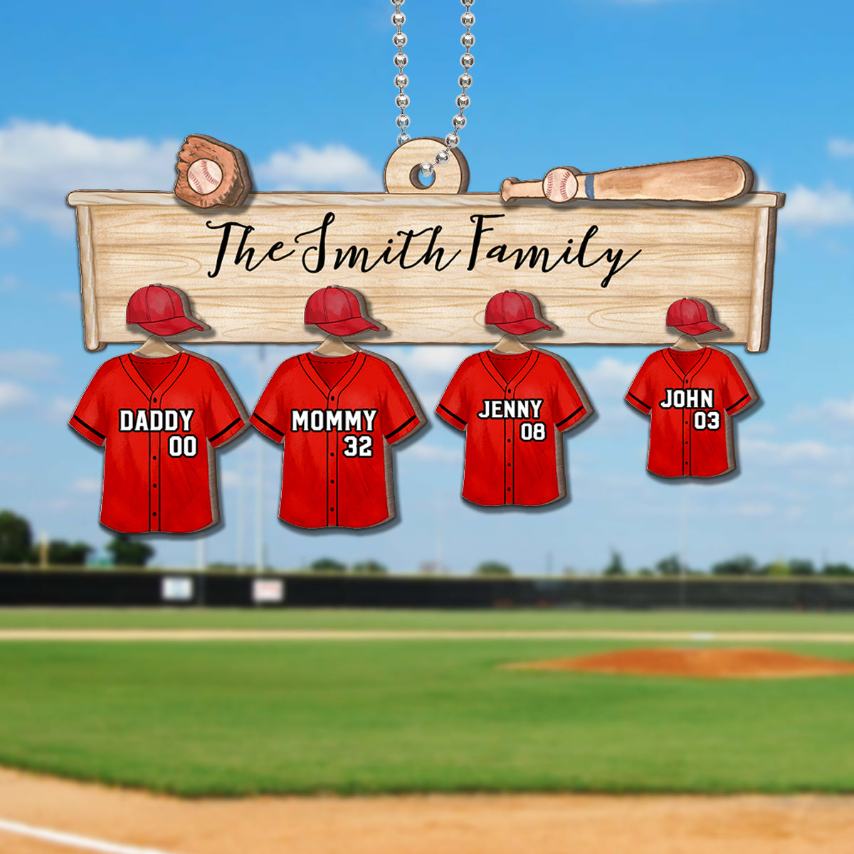 Baseball Jersey Team Family Personalized 2-Layer Wooden Ornament, Christmas Gift