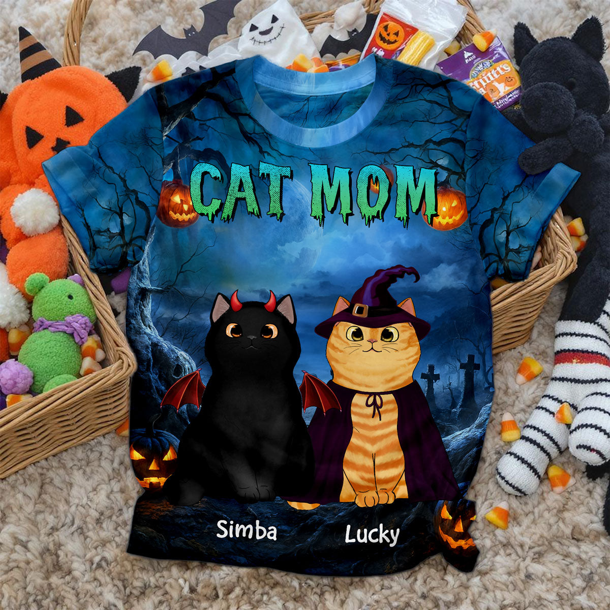 Cat Mom Halloween Night Theme Personalized Shirt, Pawfect Costume for Cat Lover