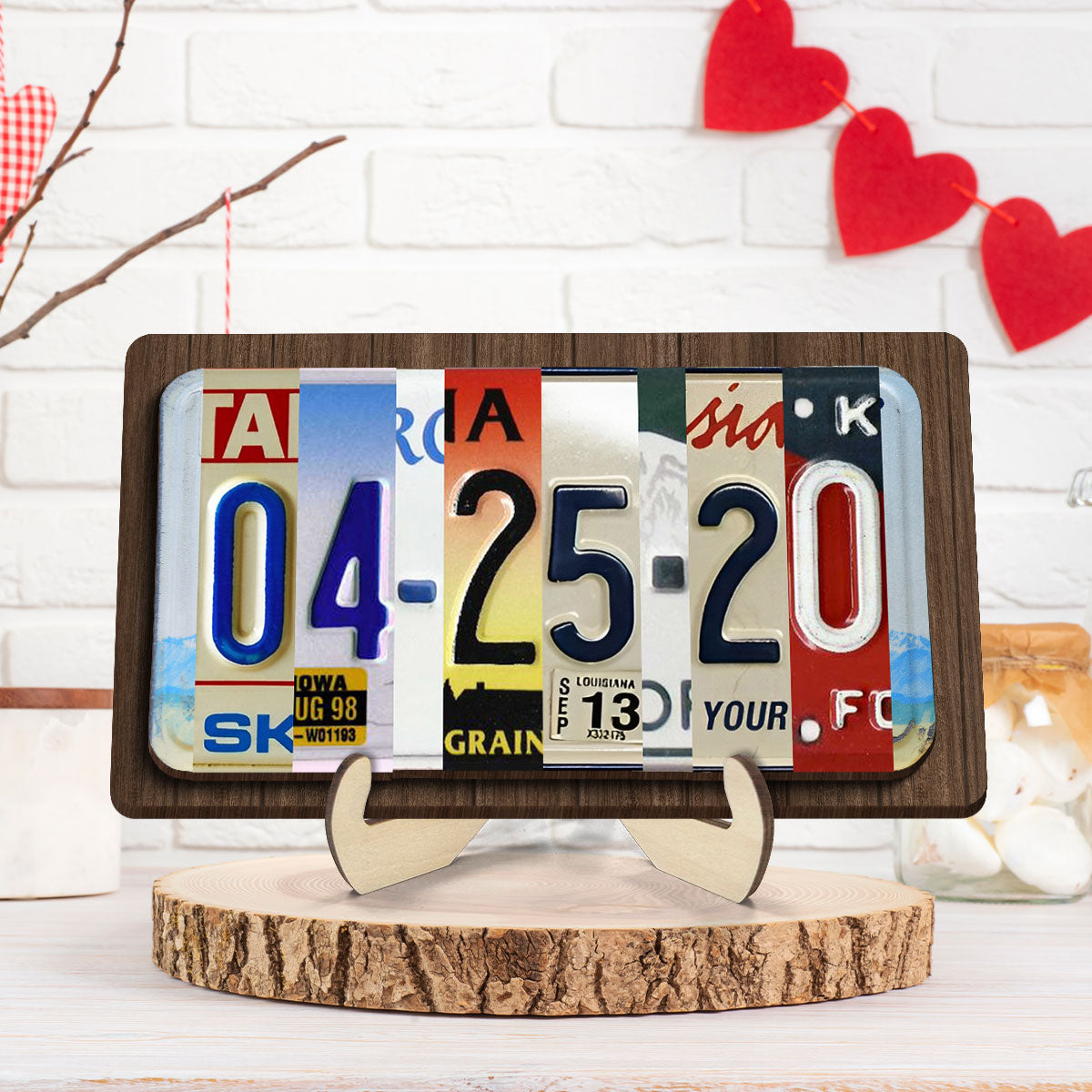 Couple License Plate Personalized Wooden Plaque,  Anniversary Date, Wedding Date, Valentines Day Gift for Couples, for Him, for Her