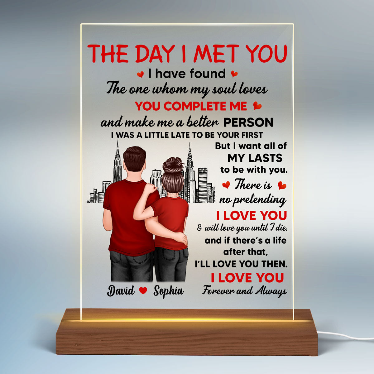 The Day I Met You Couple Personalized Plaque LED Night Light - Acrylic LED Lamp - Valentine‘s Day Gift For Him, For Her