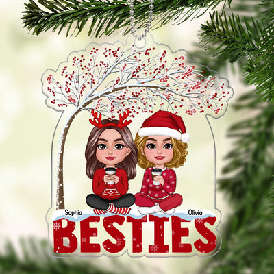 Besties Sisters Sitting Under Berry Tree Personalized Custom Shape Acrylic Ornament