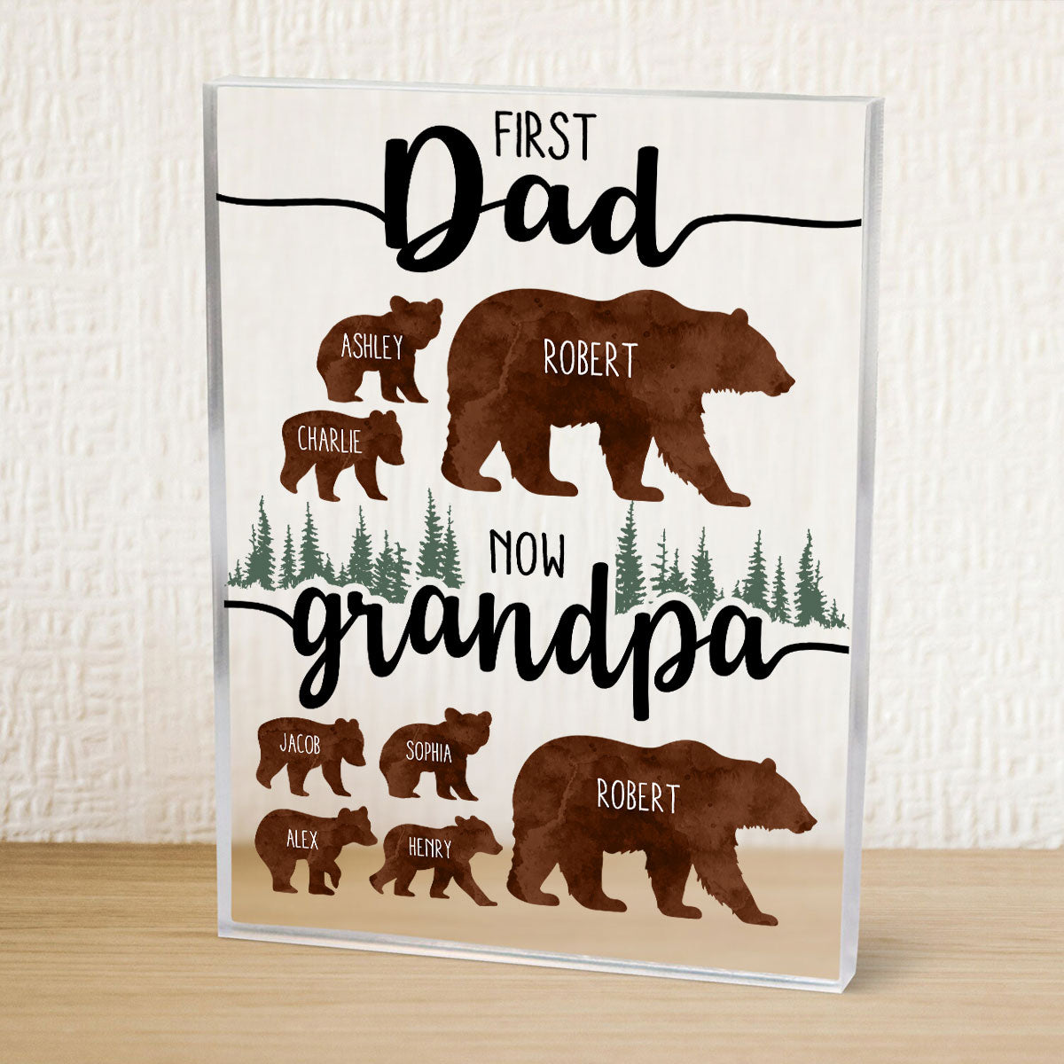 First Dad Now Grandpa Bear Personalized Acrylic Block, Father's Day gift for Dad, for Grandpa
