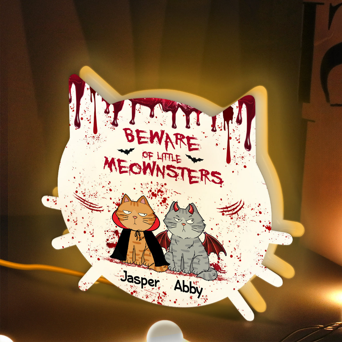 Halloween Beware Of Little Monsters Cats Personalized LED Light Box