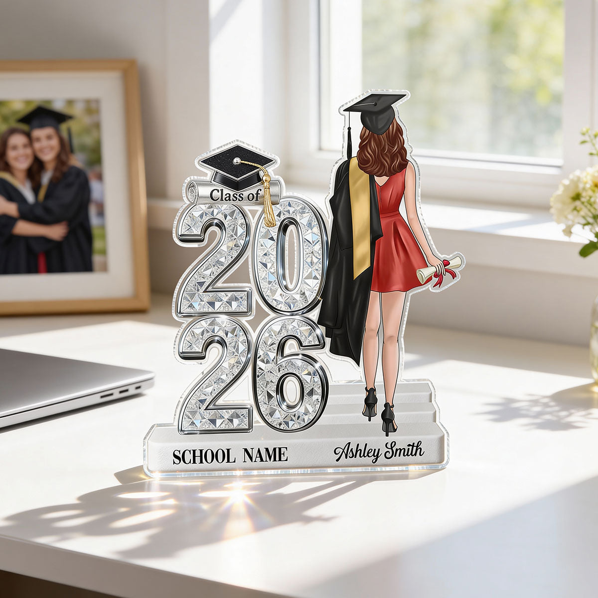 Class Of 2026 2027 Back View Senior Shiny Effect 2D Flat - Personalized Acrylic Block Plaque - Graduation Gift For Graduates, Daughter, Son