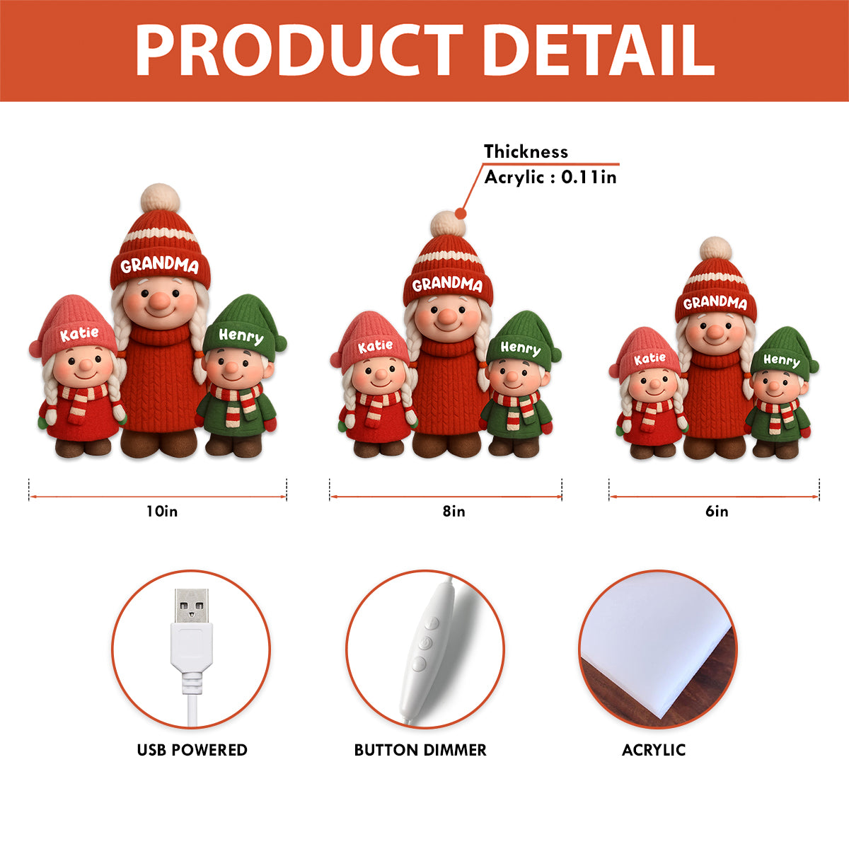 3D Effect Cute Gnome Grandma And Grandkids - Personalized Light Box - Gift For Grandmas